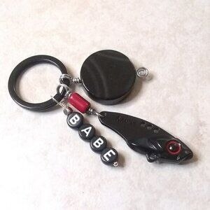 Fishing Dads Gift! Fishing Lure Key Chain - Unisex Black Key Ring w. His Name!